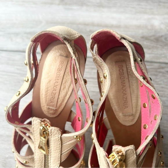 BCBGMaxAzria Ivory Leather Gladiator Studded Full Leather Open Toe Pumps - Picture 11 of 16